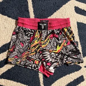 Women's Dragon Print Athletic Shorts - Pink and Black